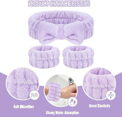 [Face Wash 3-Piece Set]Wrist Scrunchies Face Washing Wristbands,Washing Face Absorbent Spa Wristbands,Ceretia Face Wash Headband and Wristband Set, Wrist Towels for Washing Face with Holder